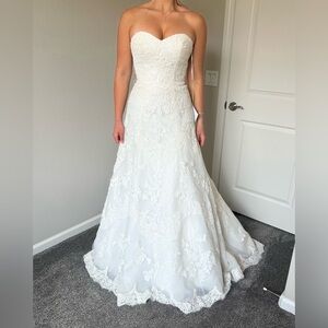 PRONOVIAS BASMA Lace A-line Strapless Wedding Dress Size 8